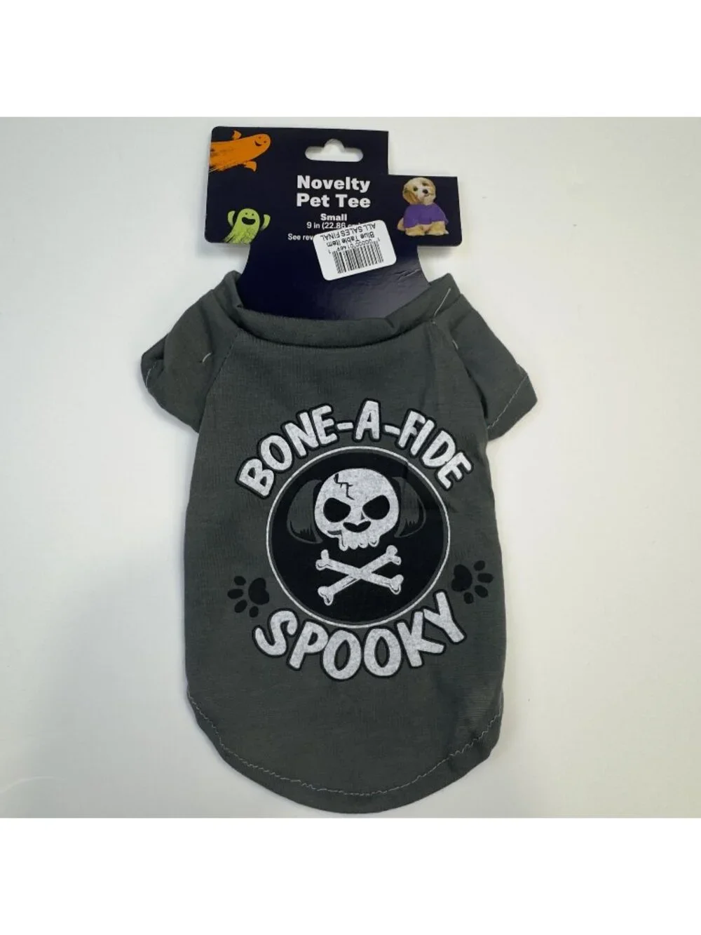 Bone-A-Fide Spooky Pet Halloween Tee Medium Novelty Dog Costume Gray Skull NEW